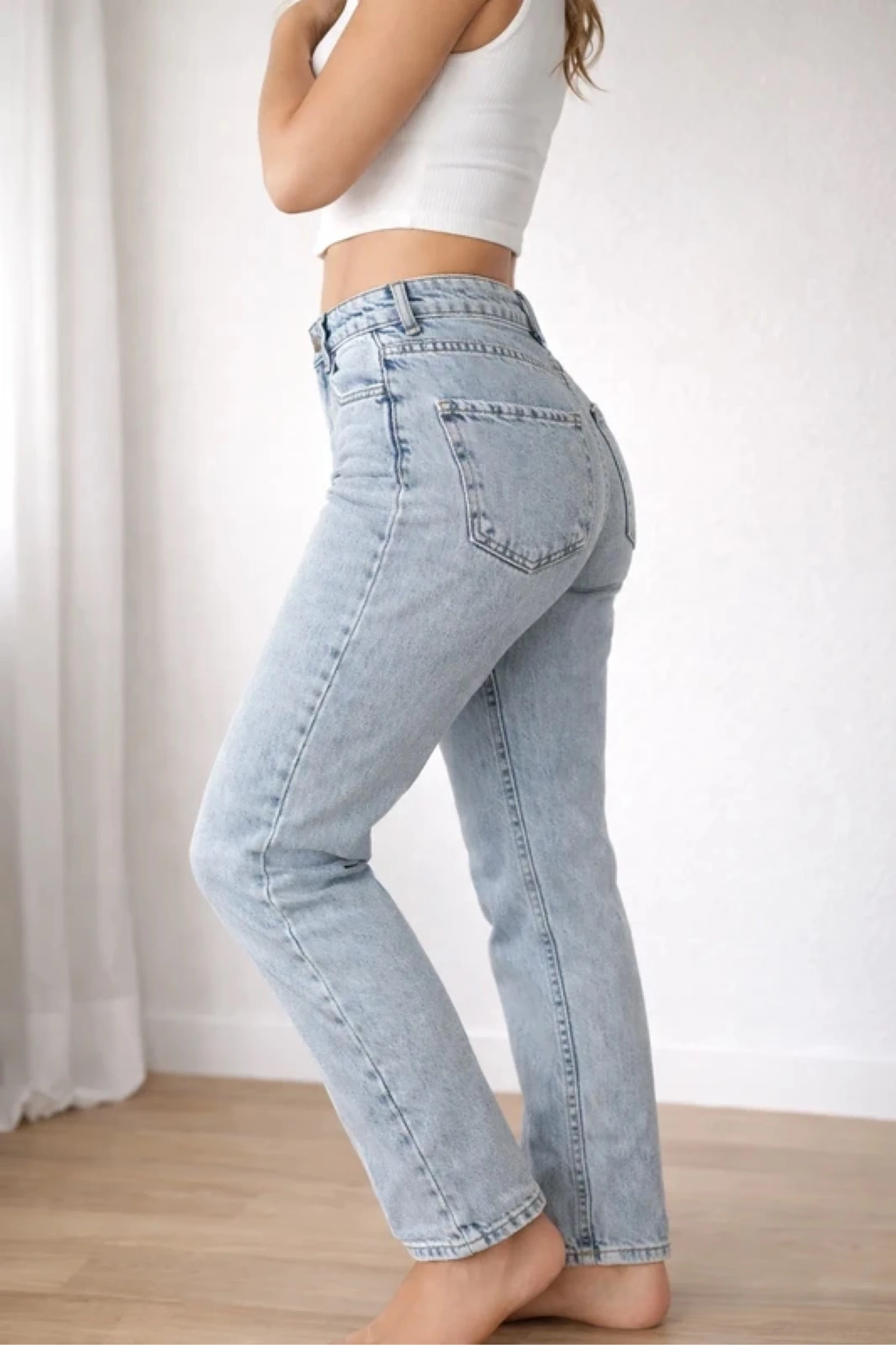 Light high-waisted mom jeans – XXS – 100% cotton – photo 2